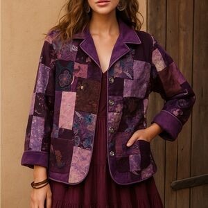 handmade reversible quilted velvet embroidery patchwork barn coat for women L-XL